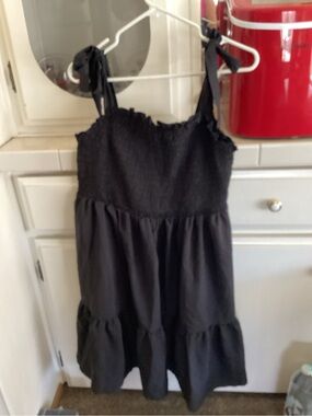 Black Tie-Shoulder Smocked Sundress - Women